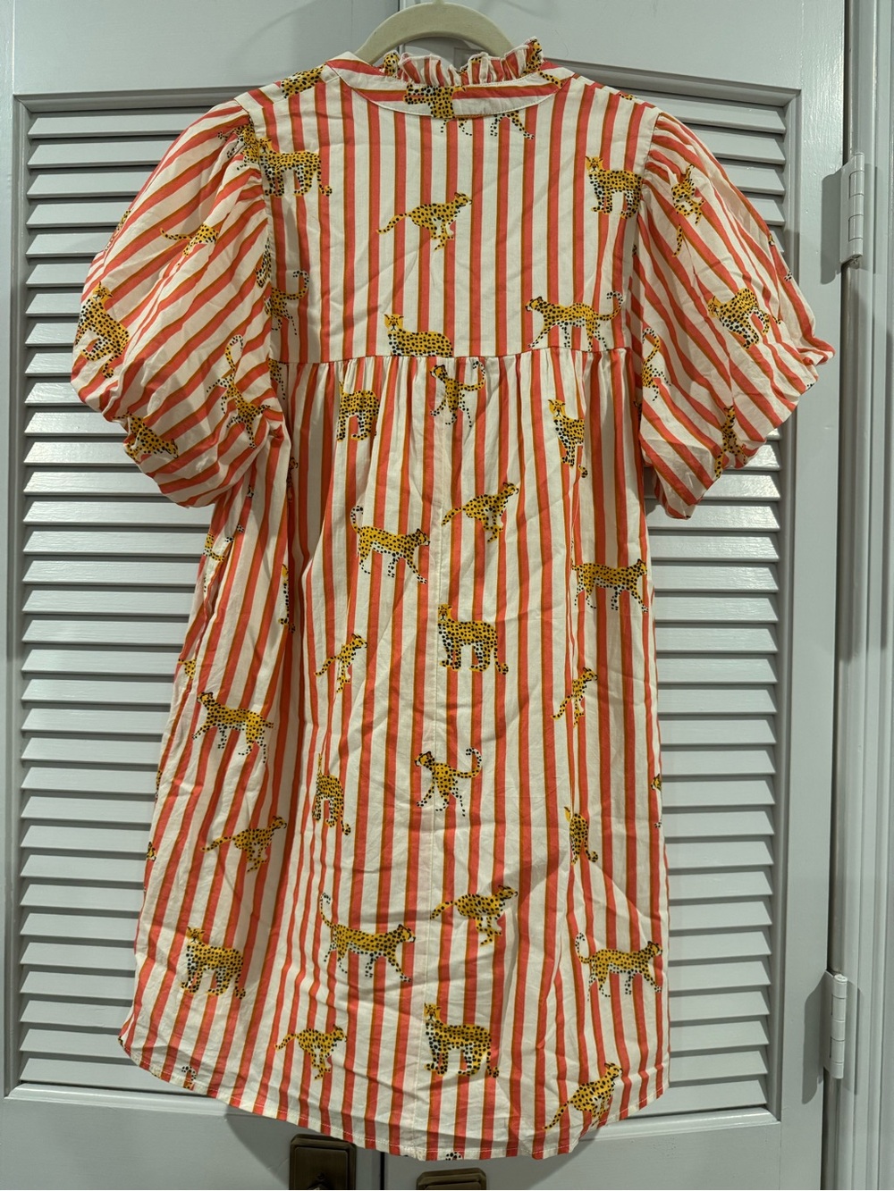 THML Coral & White Striped A-line Sundress with Cheetah Print - Picture 6 of 8